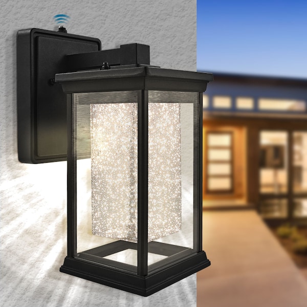 Luxrite Dusk to Dawn Outdoor LED Wall Lantern Bubble Glass 3CCT 3000K-5000K IP54 12W 1200LM Black Aluminum LR40306-1PK - main